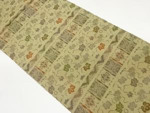 横縞に抽象唐草模様織出し全通洒落袋帯